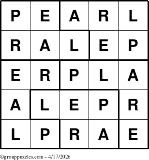 The grouppuzzles.com Answer grid for the Pearl puzzle for Friday April 17, 2026
