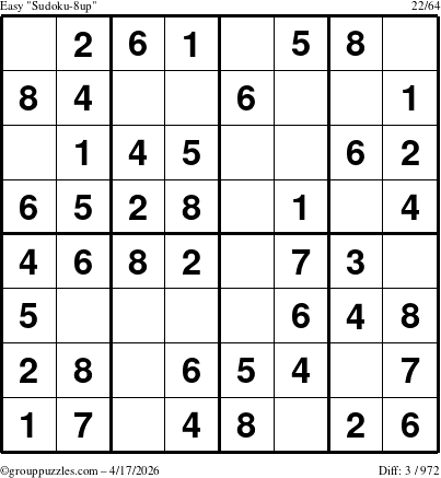 The grouppuzzles.com Easy Sudoku-8up puzzle for Friday April 17, 2026