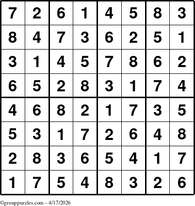 The grouppuzzles.com Answer grid for the Sudoku-8up puzzle for Friday April 17, 2026