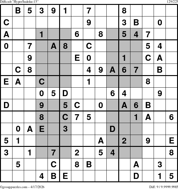 The grouppuzzles.com Difficult HyperSudoku-15 puzzle for Friday April 17, 2026