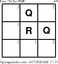 The grouppuzzles.com Easy TicTac-PQR puzzle for Friday April 17, 2026 with the first 2 steps marked