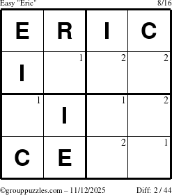 The grouppuzzles.com Easy Eric puzzle for Wednesday November 12, 2025 with the first 2 steps marked