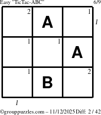 The grouppuzzles.com Easy TicTac-ABC puzzle for Wednesday November 12, 2025, suitable for printing, with all 2 steps marked