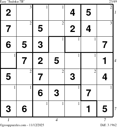 The grouppuzzles.com Easy Sudoku-7B puzzle for Wednesday November 12, 2025 with all 3 steps marked
