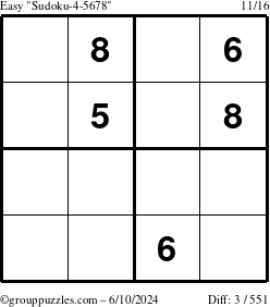 The grouppuzzles.com Easy Sudoku-4-5678 puzzle for Monday June 10, 2024