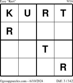 The grouppuzzles.com Easy Kurt puzzle for Monday June 10, 2024