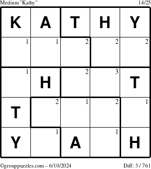 The grouppuzzles.com Medium Kathy puzzle for Monday June 10, 2024 with the first 3 steps marked