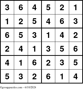 The grouppuzzles.com Answer grid for the Sudoku-Junior puzzle for Monday June 10, 2024