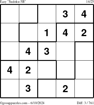 The grouppuzzles.com Easy Sudoku-5B puzzle for Monday June 10, 2024