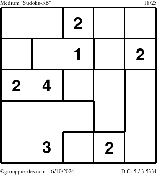 The grouppuzzles.com Medium Sudoku-5B puzzle for Monday June 10, 2024