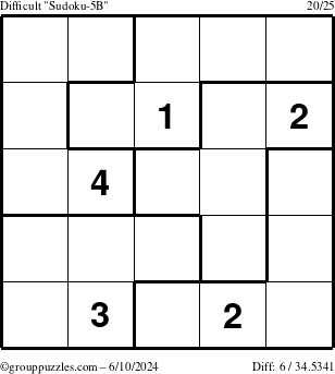 The grouppuzzles.com Difficult Sudoku-5B puzzle for Monday June 10, 2024