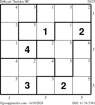 The grouppuzzles.com Difficult Sudoku-5B puzzle for Monday June 10, 2024 with all 6 steps marked