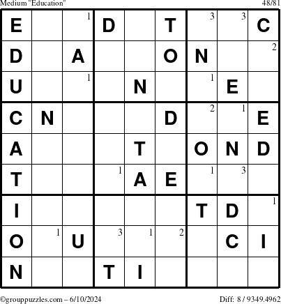 The grouppuzzles.com Medium Education-c1 puzzle for Monday June 10, 2024 with the first 3 steps marked