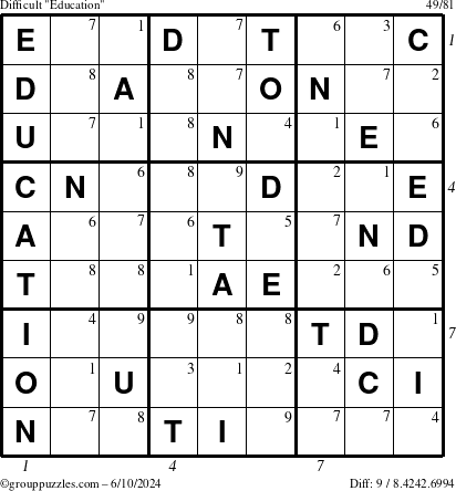 The grouppuzzles.com Difficult Education-c1 puzzle for Monday June 10, 2024 with all 9 steps marked