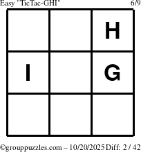 The grouppuzzles.com Easy TicTac-GHI puzzle for Monday October 20, 2025