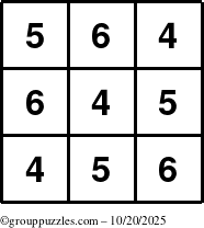 The grouppuzzles.com Answer grid for the TicTac-456 puzzle for Monday October 20, 2025