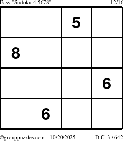 The grouppuzzles.com Easy Sudoku-4-5678 puzzle for Monday October 20, 2025