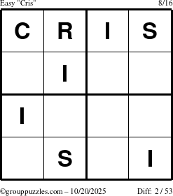 The grouppuzzles.com Easy Cris puzzle for Monday October 20, 2025