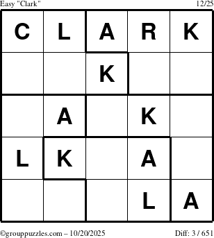 The grouppuzzles.com Easy Clark puzzle for Monday October 20, 2025