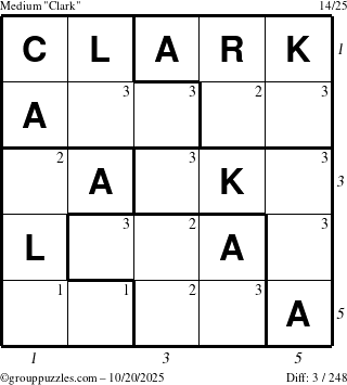 The grouppuzzles.com Medium Clark puzzle for Monday October 20, 2025 with all 3 steps marked