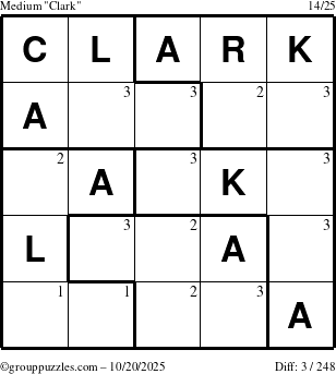 The grouppuzzles.com Medium Clark puzzle for Monday October 20, 2025 with the first 3 steps marked