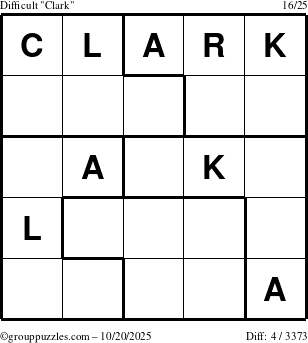 The grouppuzzles.com Difficult Clark puzzle for Monday October 20, 2025