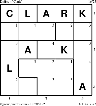 The grouppuzzles.com Difficult Clark puzzle for Monday October 20, 2025 with all 4 steps marked