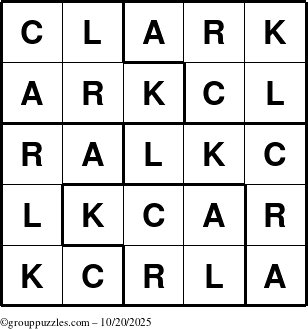 The grouppuzzles.com Answer grid for the Clark puzzle for Monday October 20, 2025