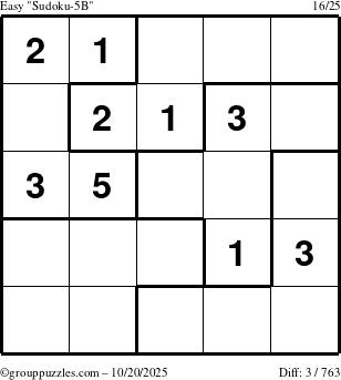 The grouppuzzles.com Easy Sudoku-5B puzzle for Monday October 20, 2025