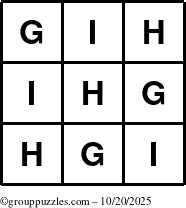 The grouppuzzles.com Answer grid for the TicTac-GHI puzzle for Monday October 20, 2025