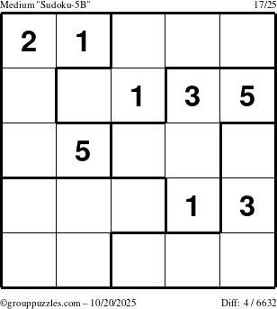 The grouppuzzles.com Medium Sudoku-5B puzzle for Monday October 20, 2025