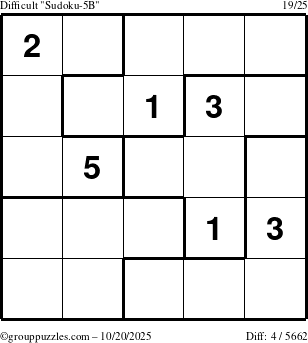 The grouppuzzles.com Difficult Sudoku-5B puzzle for Monday October 20, 2025