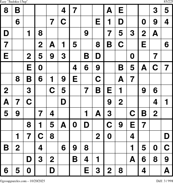 The grouppuzzles.com Easy Sudoku-15up puzzle for Monday October 20, 2025