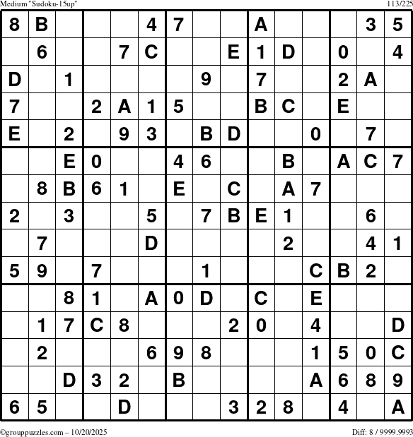 The grouppuzzles.com Medium Sudoku-15up puzzle for Monday October 20, 2025