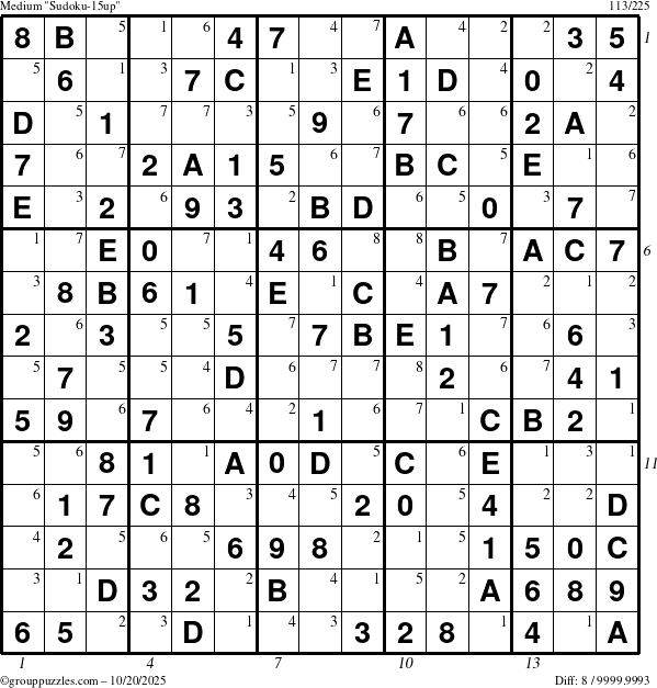 The grouppuzzles.com Medium Sudoku-15up puzzle for Monday October 20, 2025 with all 8 steps marked