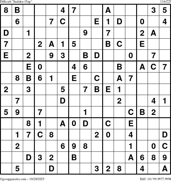 The grouppuzzles.com Difficult Sudoku-15up puzzle for Monday October 20, 2025
