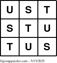 The grouppuzzles.com Answer grid for the TicTac-STU puzzle for Thursday May 15, 2025