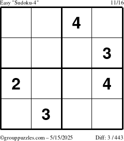 The grouppuzzles.com Easy Sudoku-4 puzzle for Thursday May 15, 2025