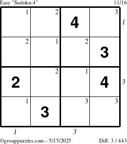 The grouppuzzles.com Easy Sudoku-4 puzzle for Thursday May 15, 2025 with all 3 steps marked