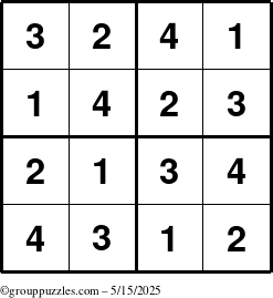 The grouppuzzles.com Answer grid for the Sudoku-4 puzzle for Thursday May 15, 2025
