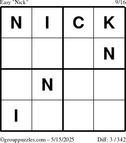 The grouppuzzles.com Easy Nick puzzle for Thursday May 15, 2025