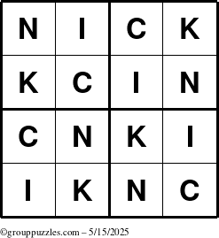 The grouppuzzles.com Answer grid for the Nick puzzle for Thursday May 15, 2025