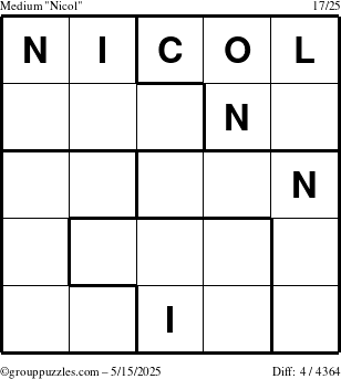 The grouppuzzles.com Medium Nicol puzzle for Thursday May 15, 2025