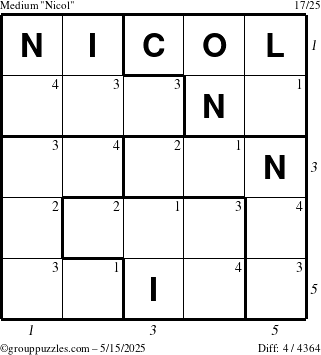 The grouppuzzles.com Medium Nicol puzzle for Thursday May 15, 2025 with all 4 steps marked