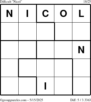 The grouppuzzles.com Difficult Nicol puzzle for Thursday May 15, 2025