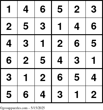 The grouppuzzles.com Answer grid for the Sudoku-Junior puzzle for Thursday May 15, 2025