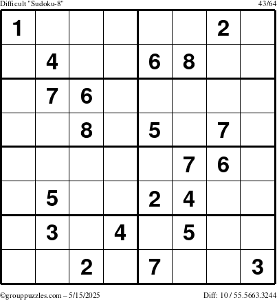 The grouppuzzles.com Difficult Sudoku-8 puzzle for Thursday May 15, 2025