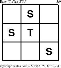 The grouppuzzles.com Easy TicTac-STU puzzle for Thursday May 15, 2025