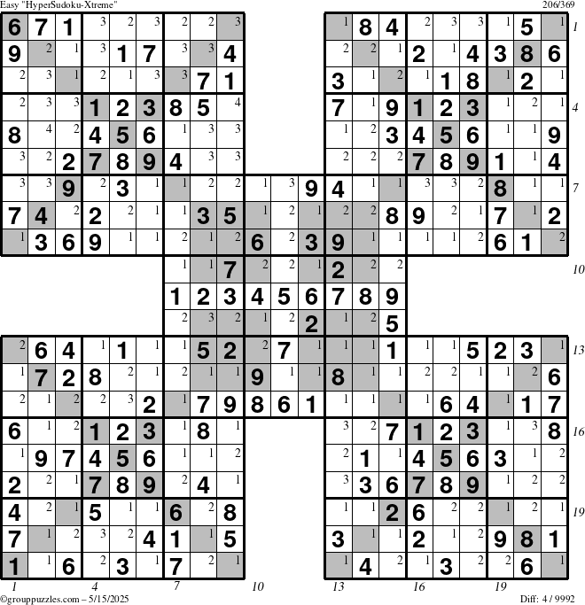 The grouppuzzles.com Easy cover-HyperXtreme puzzle for Thursday May 15, 2025 with all 4 steps marked