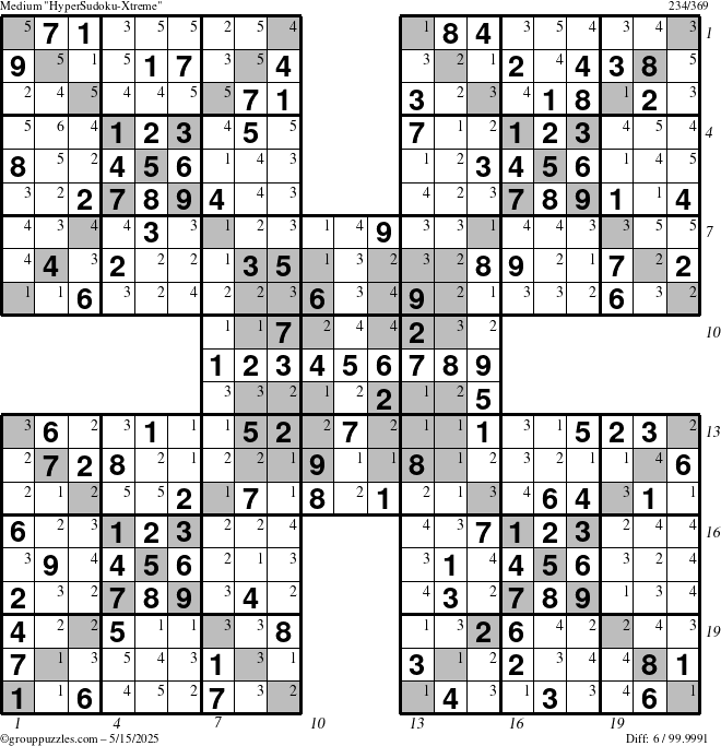 The grouppuzzles.com Medium cover-HyperXtreme puzzle for Thursday May 15, 2025 with all 6 steps marked